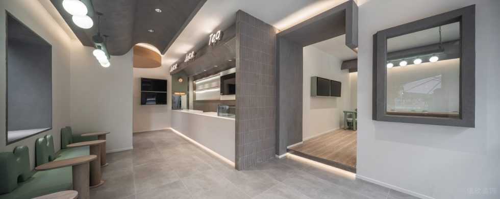 現(xiàn)代簡約風(fēng)飲品店實(shí)木板隔斷墻裝修設(shè)計(jì)