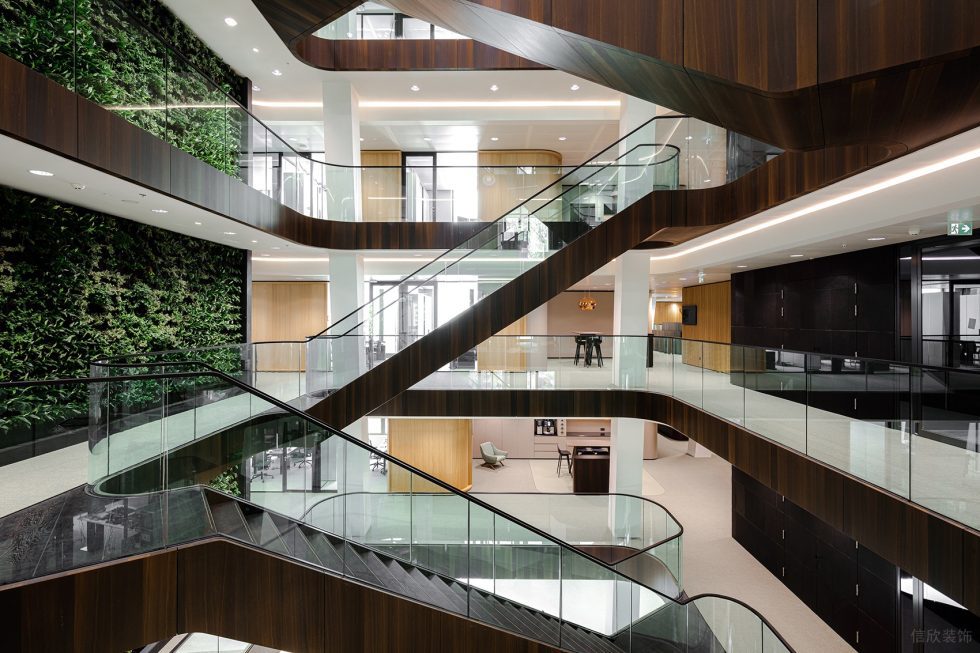 深暖色現(xiàn)代簡約風(fēng)辦公室裝修設(shè)計深木色樓梯效果圖