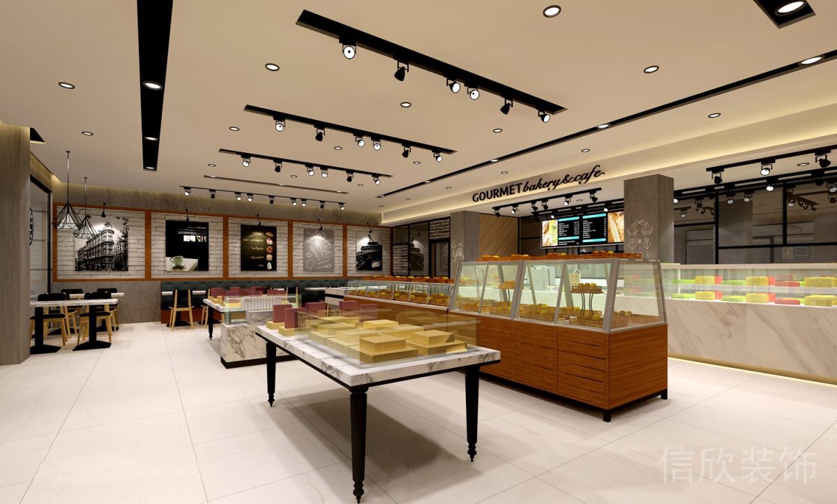 羅湖區(qū)黃貝嶺面包店黑色燈槽白色天花吊頂裝修設(shè)計(jì)