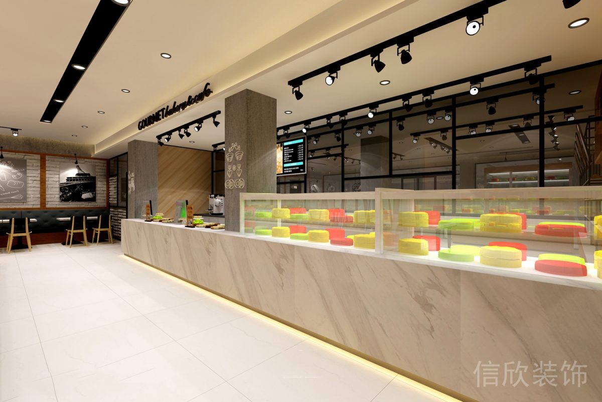 羅湖區(qū)黃貝嶺面包店爵士白大理石操作服務(wù)收銀臺(tái)效果圖