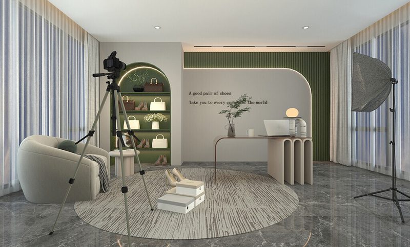 南山區(qū)西麗女包綠色帶貨直播間裝修設(shè)計(jì)