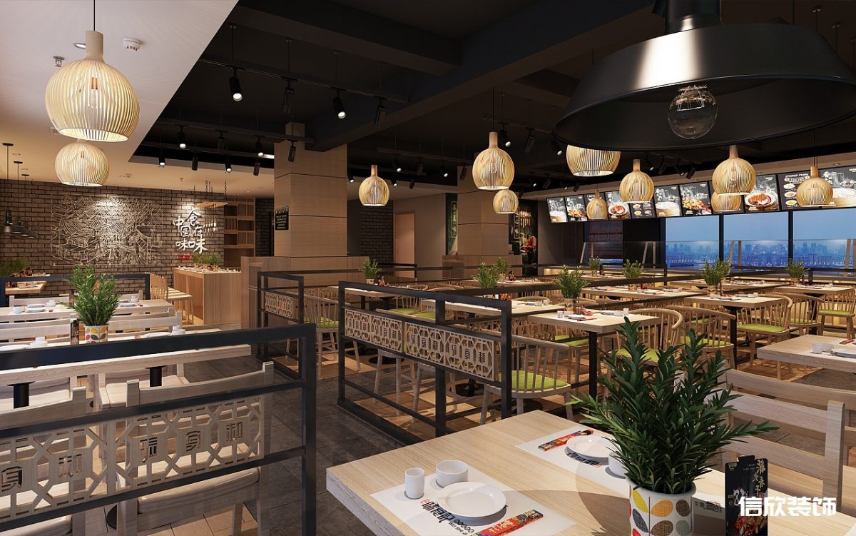 深圳寶安西鄉(xiāng)快餐店鳥籠吊燈裝修設計