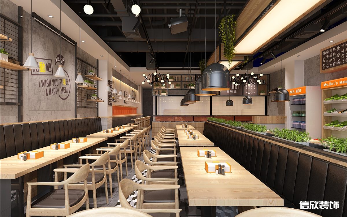 深圳寶安西鄉(xiāng)快餐店中間餐區(qū)卡座裝修設計