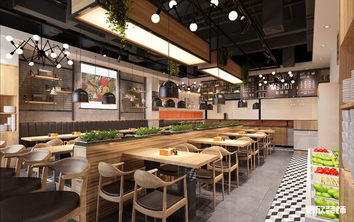 深圳寶安西鄉(xiāng)快餐店中間餐區(qū)裝修設計