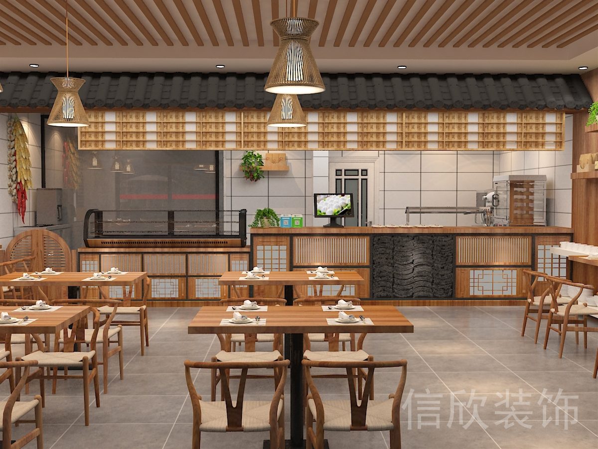 深圳福田梅林野尚膳快餐店長(zhǎng)條形點(diǎn)餐臺(tái)裝修設(shè)計(jì)