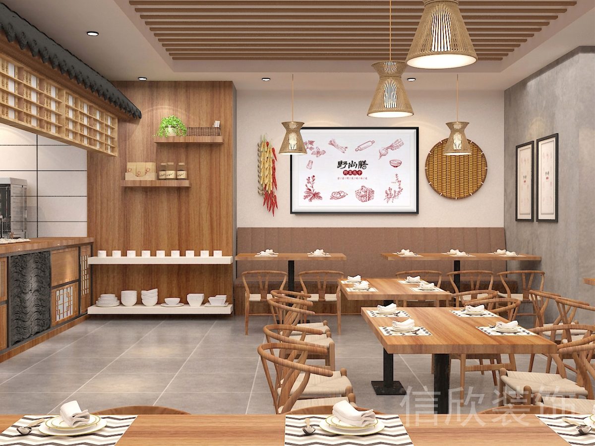 深圳福田梅林野尚膳快餐店實(shí)木餐桌椅裝修設(shè)計(jì)