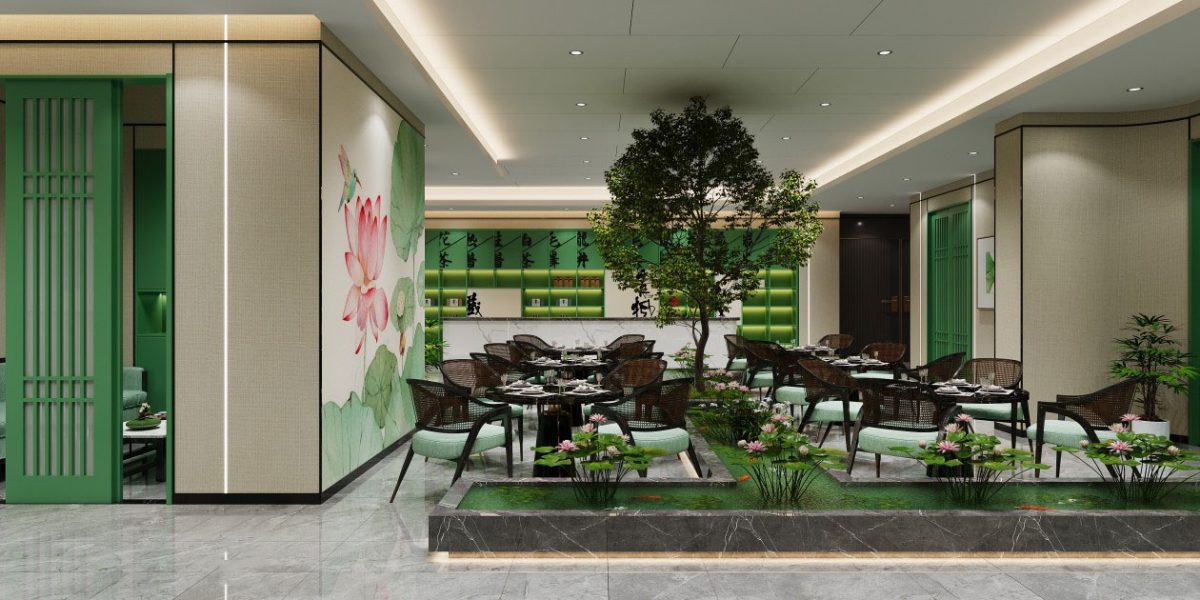 深圳福田下沙綠色田園棋牌室休閑區墻面山水畫裝飾裝修