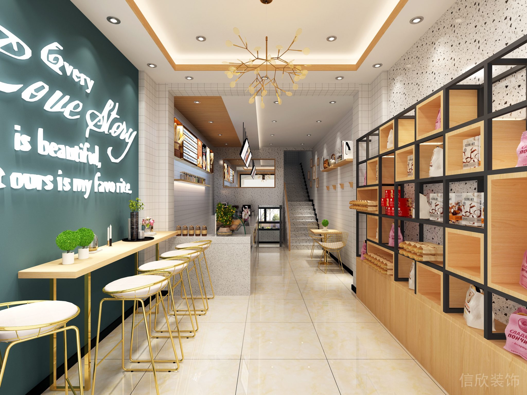 深圳福田下沙面包店藍色墻面裝修設(shè)計