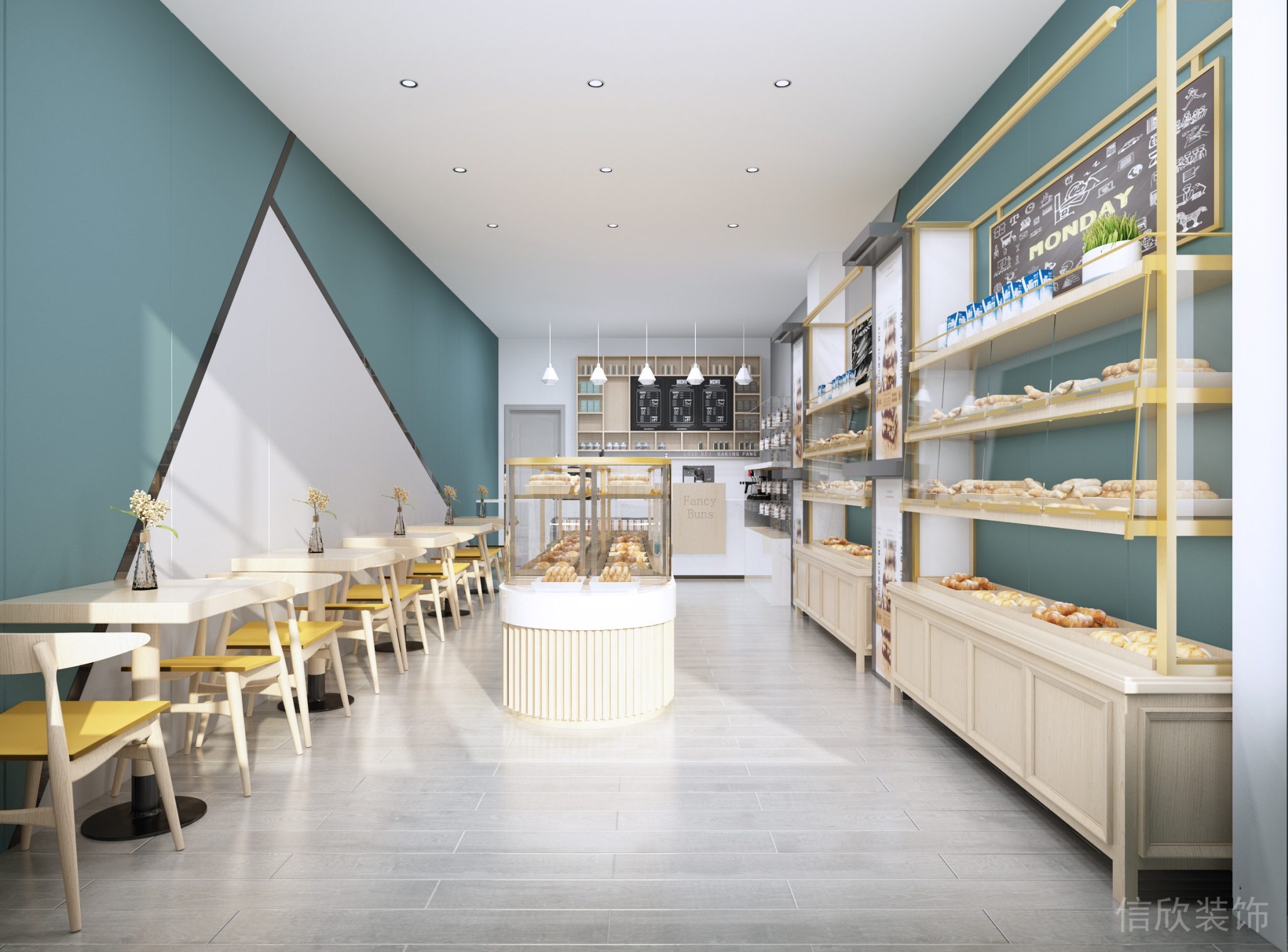 深圳福田下沙面包店木質(zhì)展柜裝修設(shè)計