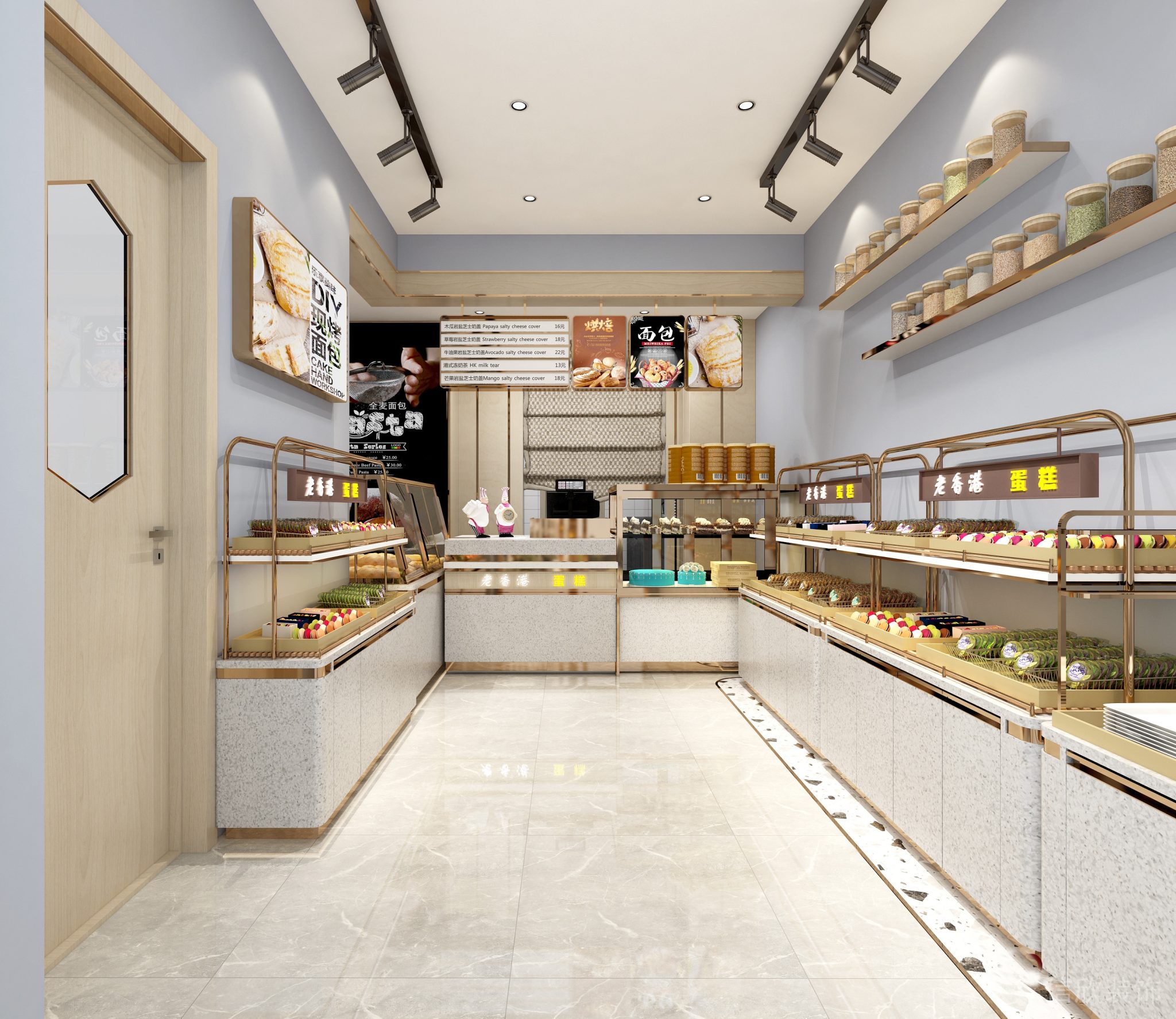 深圳福田下沙面包店墻面周邊展柜裝修設(shè)計