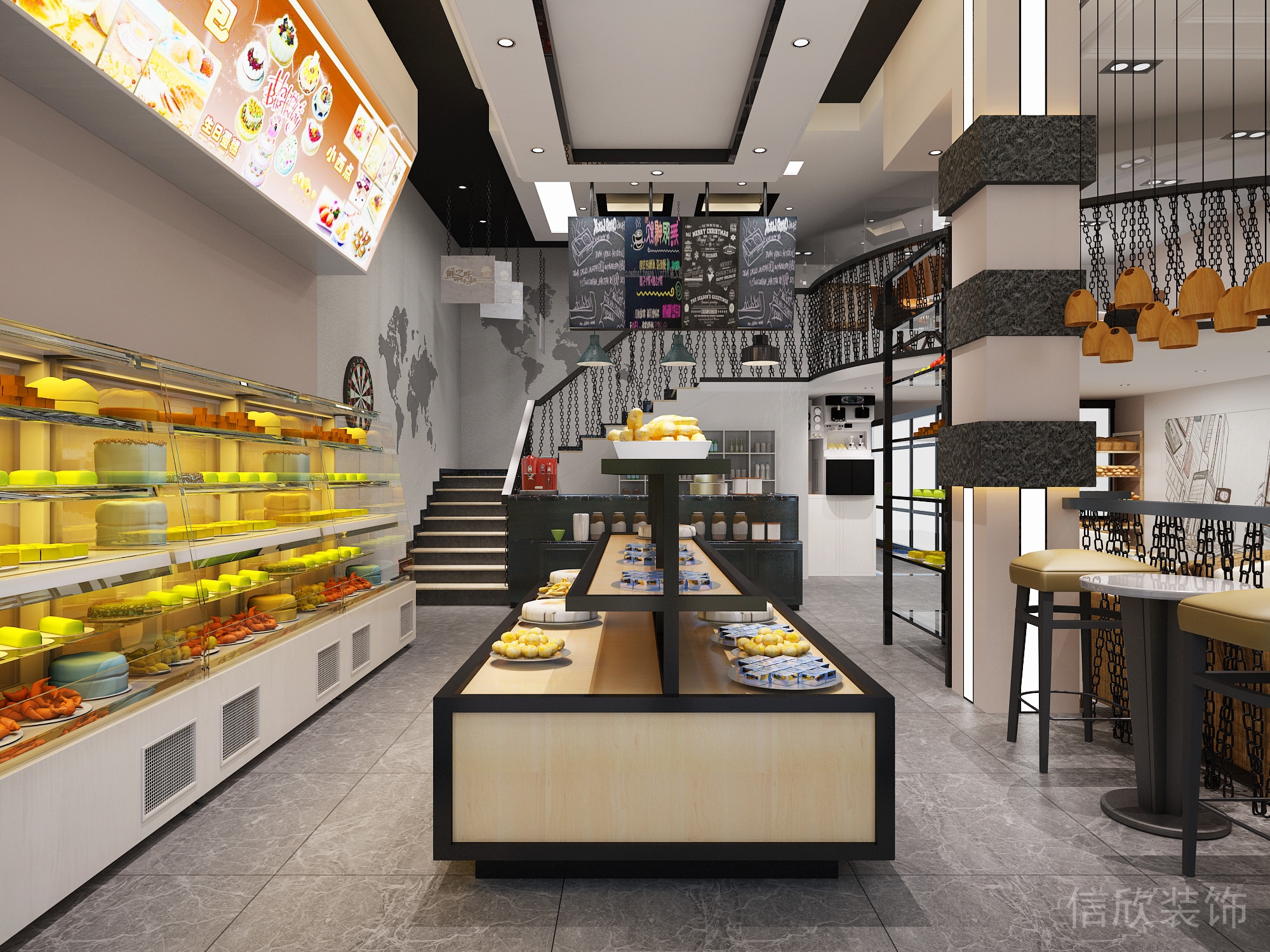 深圳福田下沙面包店中島鋼木結(jié)構(gòu)展臺裝修設(shè)計