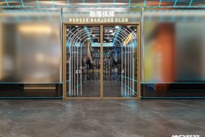 深圳羅湖布心網紅時尚棋牌室入口大門門面招牌裝修