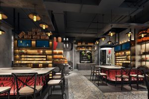 深圳羅湖東門(mén)鐵板燒快餐店酒柜展架裝修設(shè)計(jì)