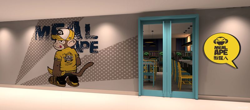 深圳龍華民治快餐店過(guò)道門面藍(lán)色門框裝修設(shè)計(jì)