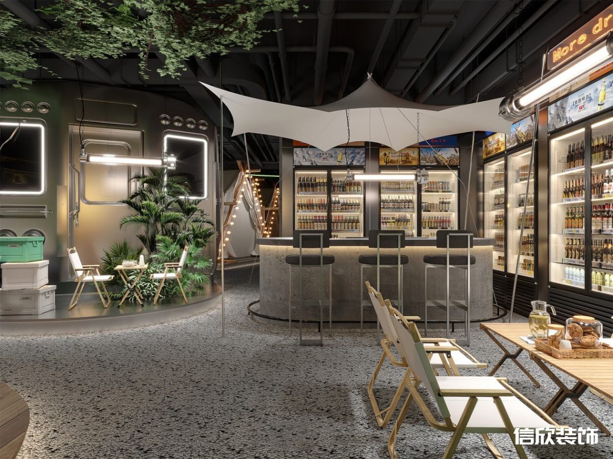 深圳鹽田沙頭角田園風棋牌室休息區(qū)水吧臺裝修設計