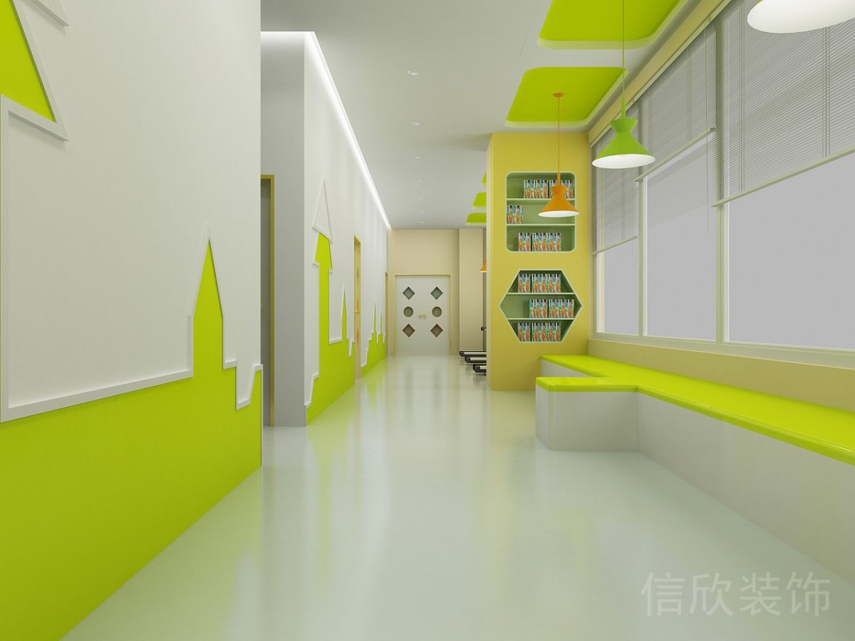 深圳市龍華區(qū)美馨藝藝休憩兒童閱讀區(qū)吊頂撞色護眼燈盞過道