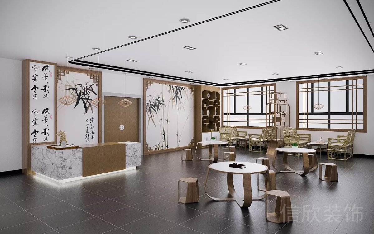 深圳天樂大廈新中式榫卯原木風機構大堂