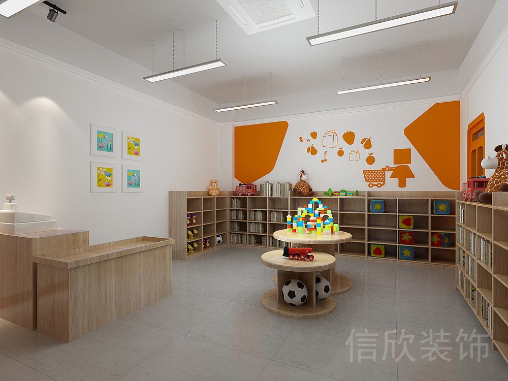 橙色原木風現(xiàn)代風卡通培訓機構教室裝修設計