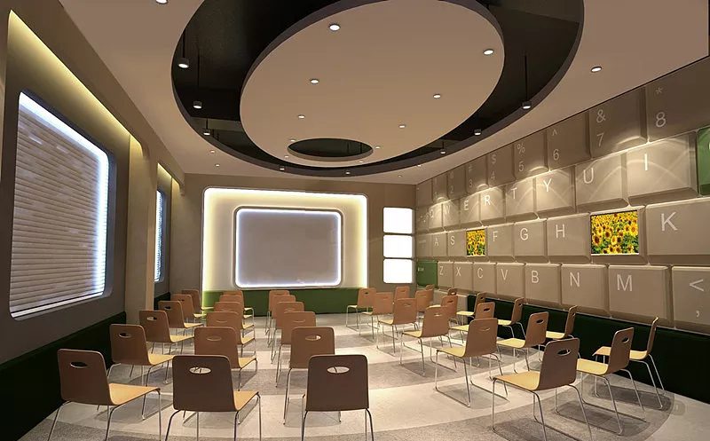 光明區(qū)大仟里商圈力德教育領(lǐng)導(dǎo)者教育培訓(xùn)中心科技未來感通體玻璃過道休息區(qū)裝修設(shè)計