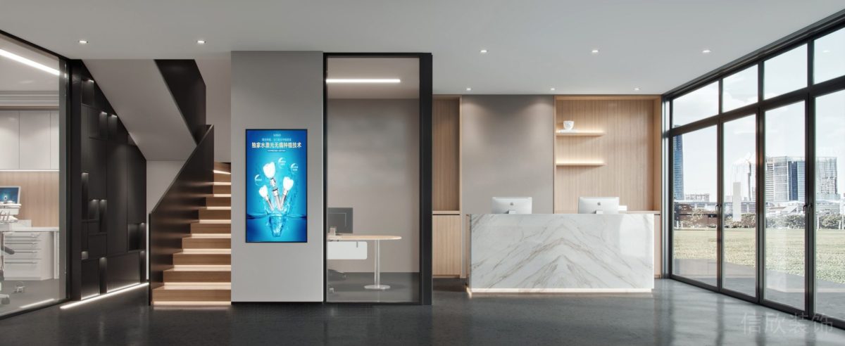 黑白木結構前廳全景圖