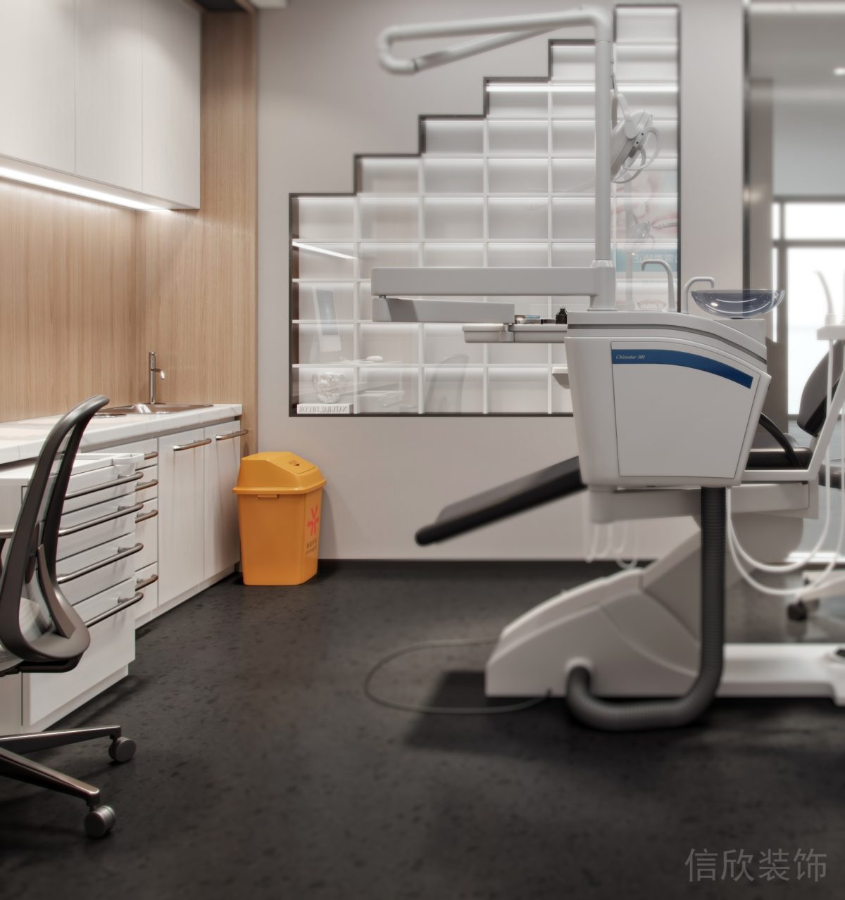 收納內嵌燈帶平拉式墻柜醫(yī)院裝修設計