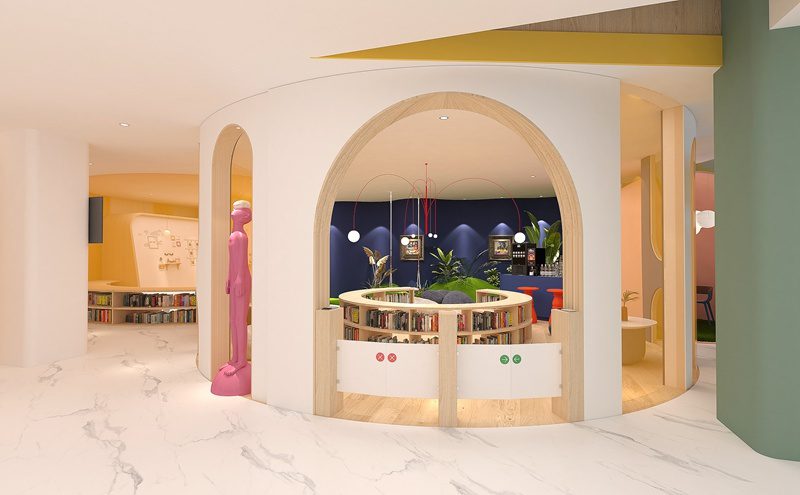 深圳畢加索國際美術教育中心閱讀區(qū)拱形門洞裝修圖