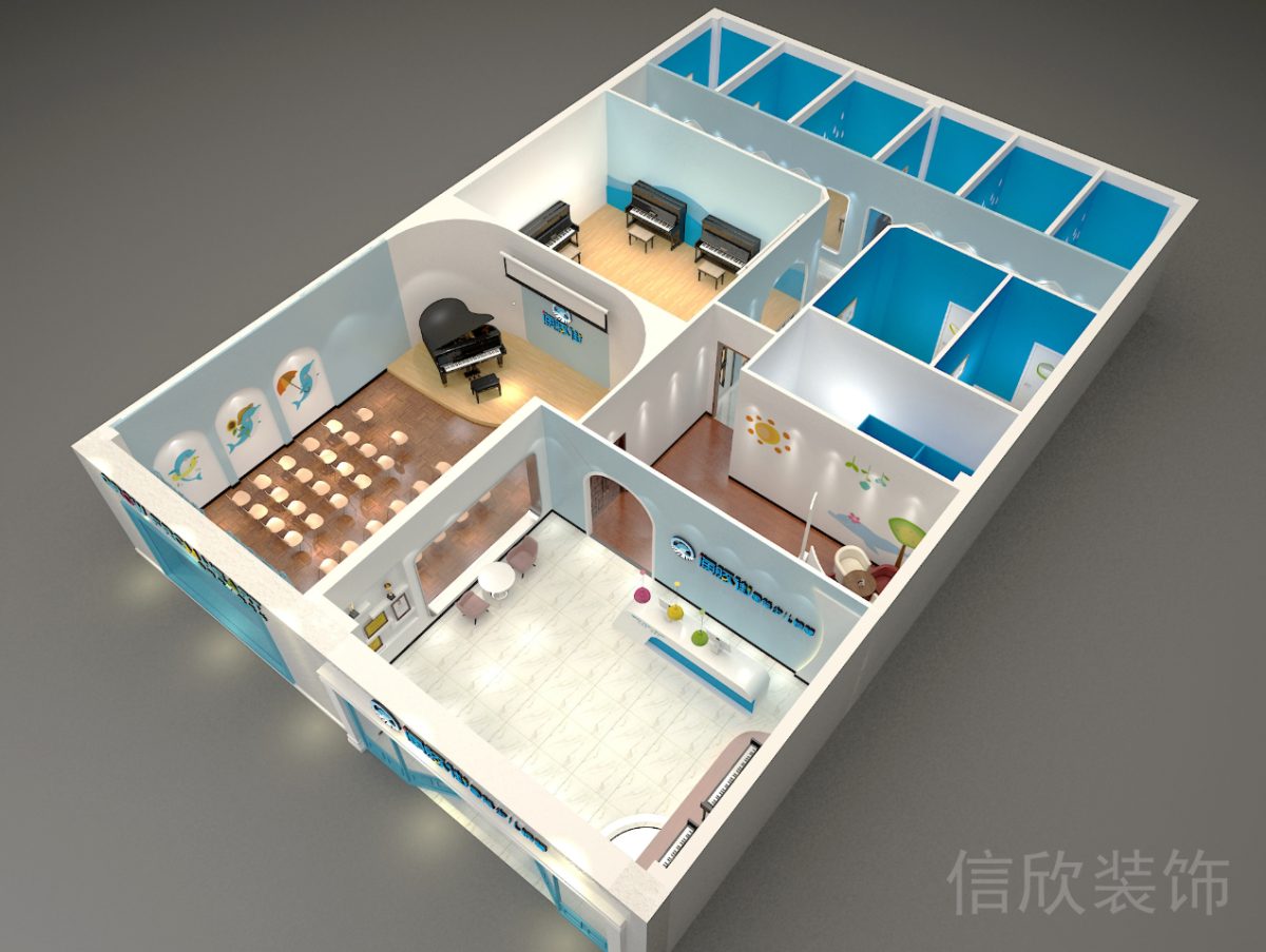 深圳市羅湖區(qū)東門海豚街國(guó)際少兒鋼琴培訓(xùn)中心裝修鳥瞰效果圖