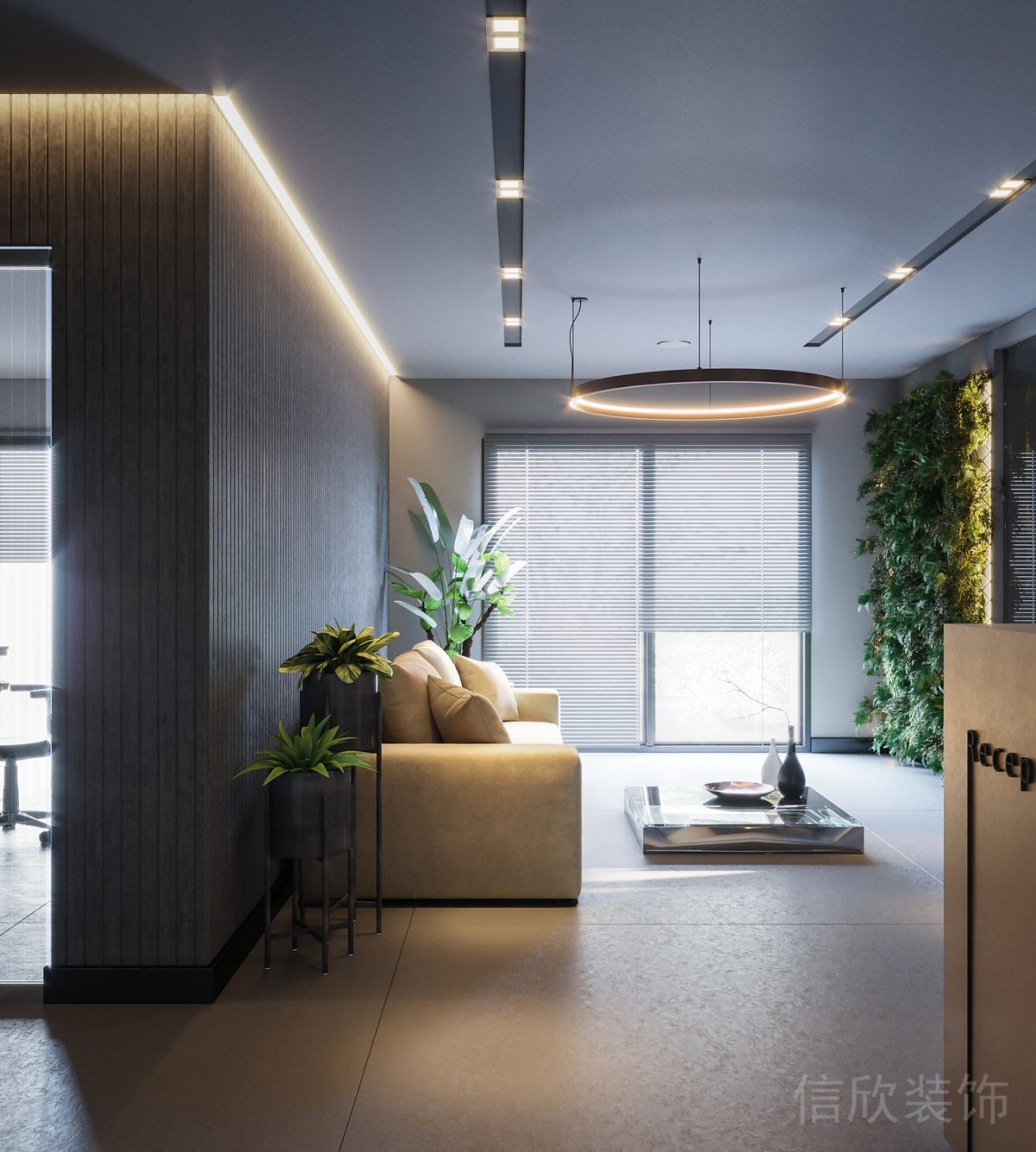 現代風格灰色沙發大理石簡約茶幾空間效果圖