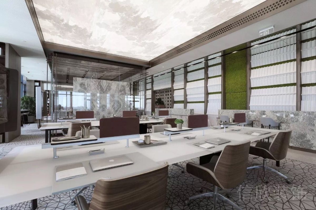 現(xiàn)代輕奢風辦公空間開放辦公區(qū)透光軟膜吊頂裝修設計