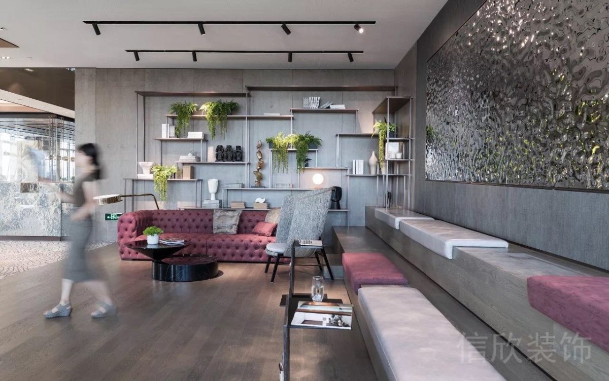 現代輕奢風辦公空間休閑區(qū)卡座裝修設計