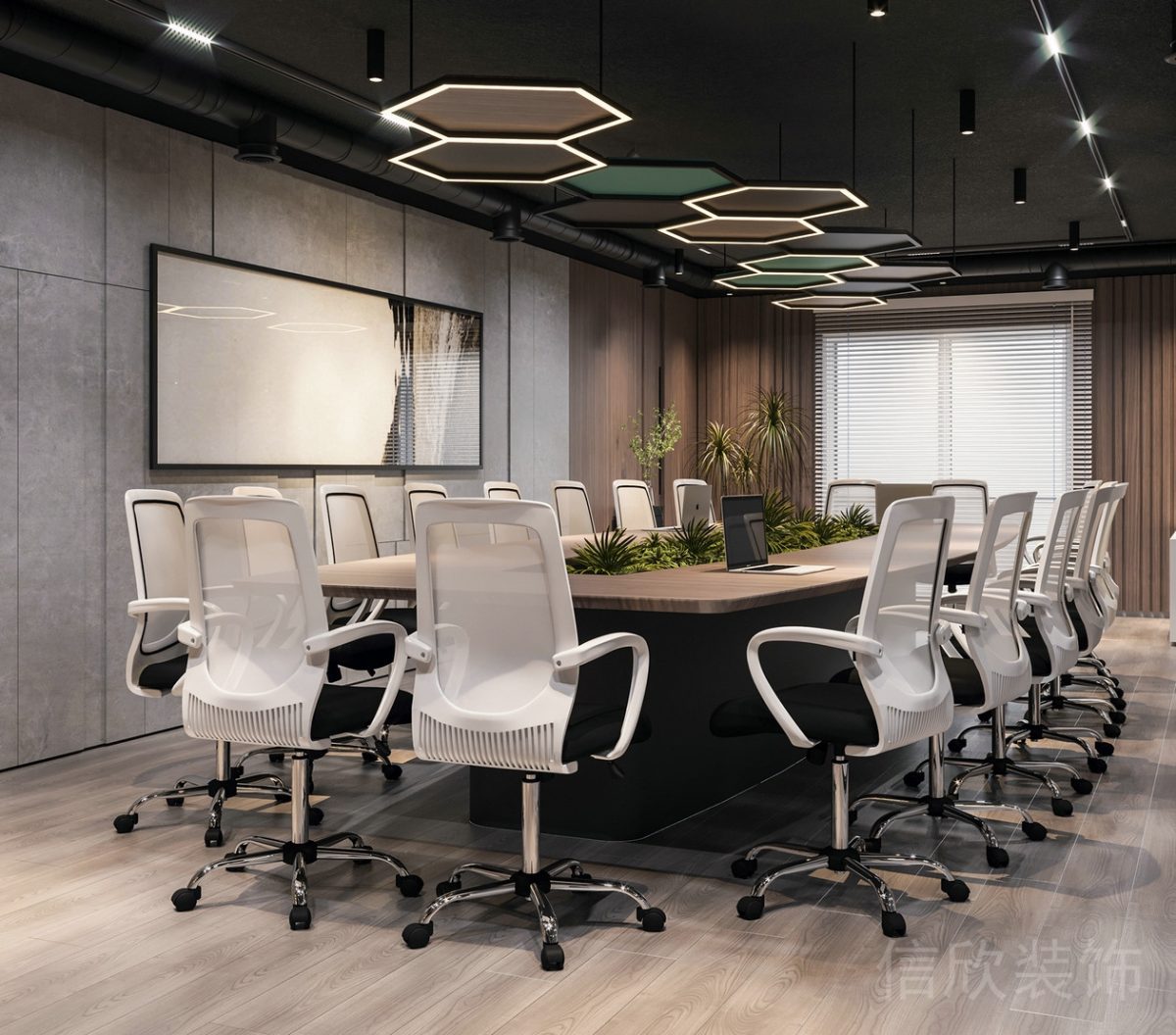 現(xiàn)代輕奢風(fēng)格辦公空間會議室裝修設(shè)計(jì)