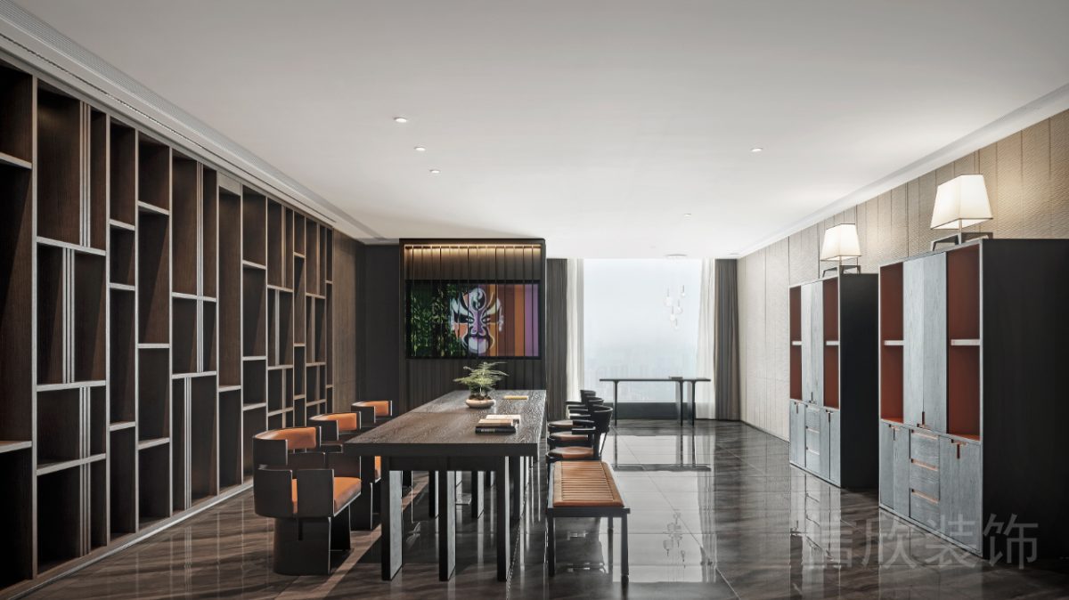 新中式實木內(nèi)嵌式儲物柜茶水間設(shè)計