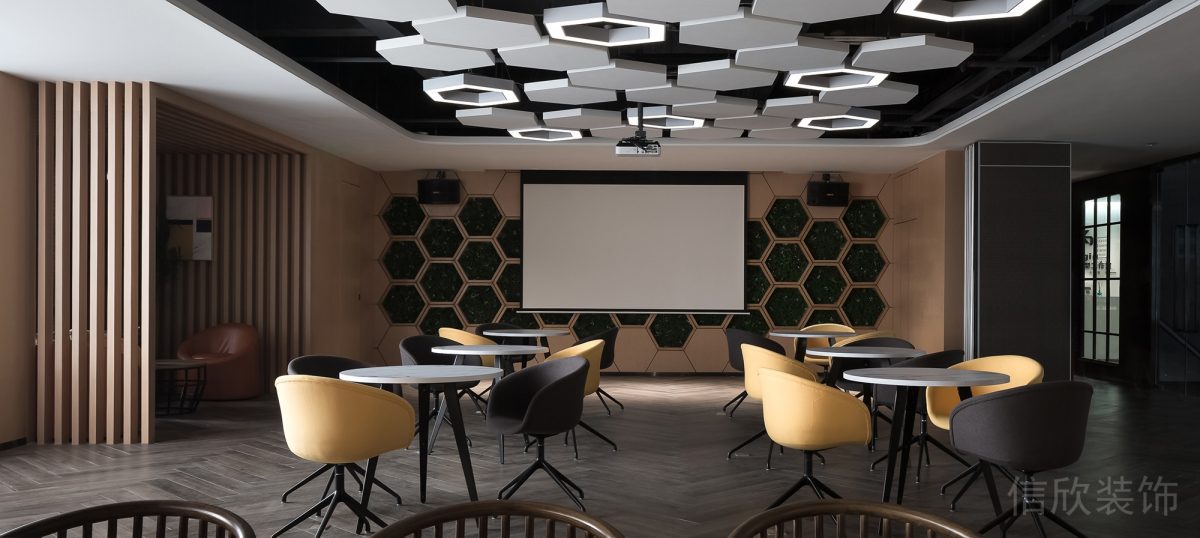 蜂窩式墻體設(shè)計(jì)休息區(qū)辦公室裝修圖