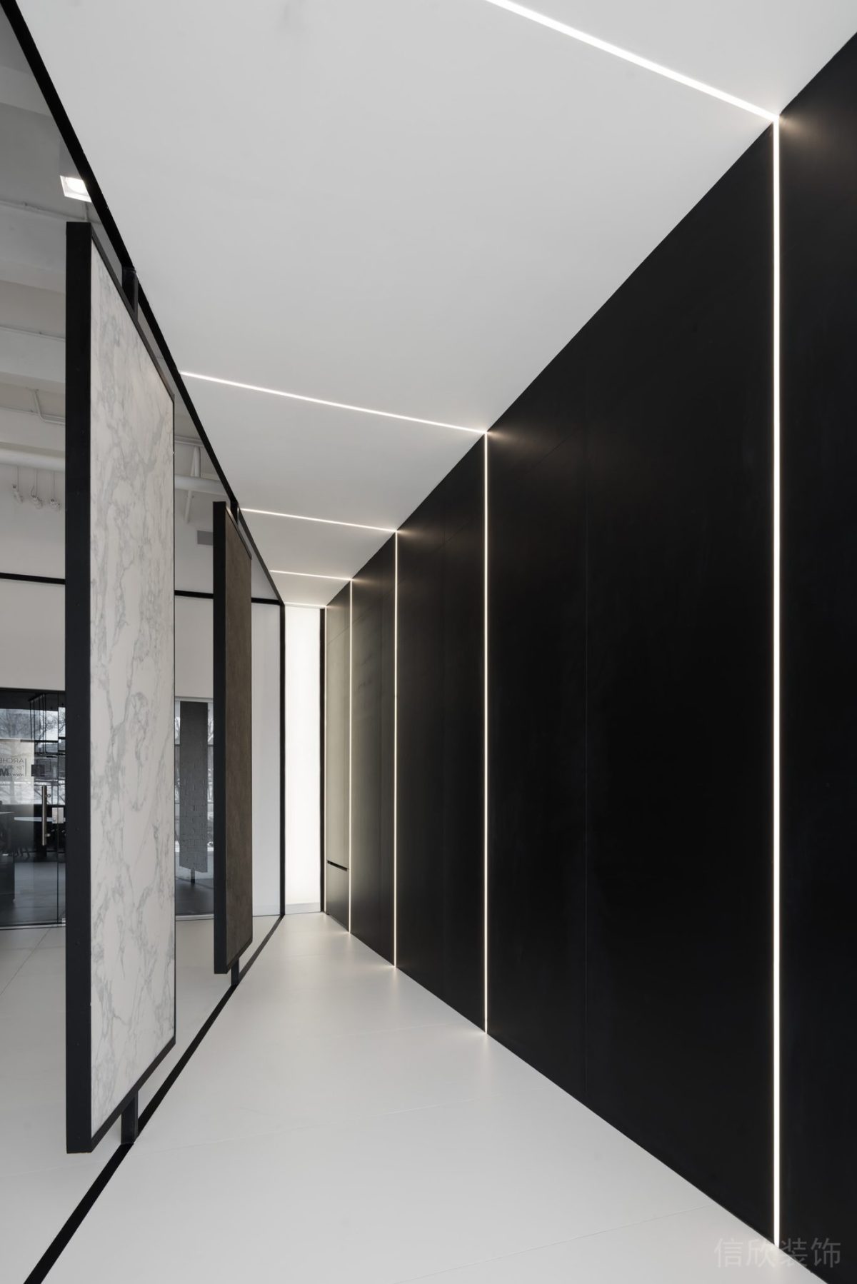 黑白灰簡約風(fēng)瓷磚展廳過道裝修設(shè)計(jì)