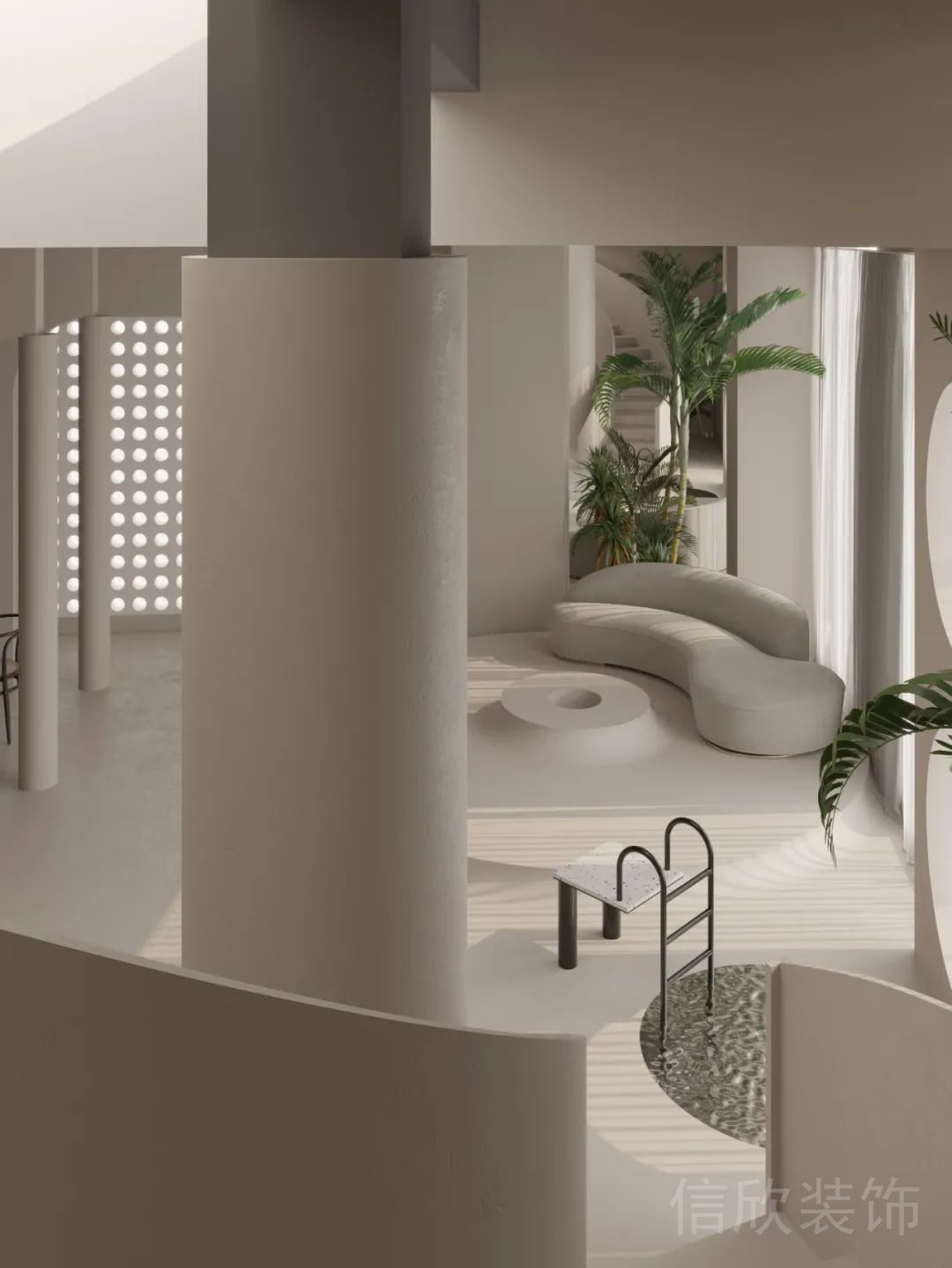 弧形無(wú)邊沙發(fā)休息區(qū)大廳簡(jiǎn)約風(fēng)瑜伽機(jī)構(gòu)裝修