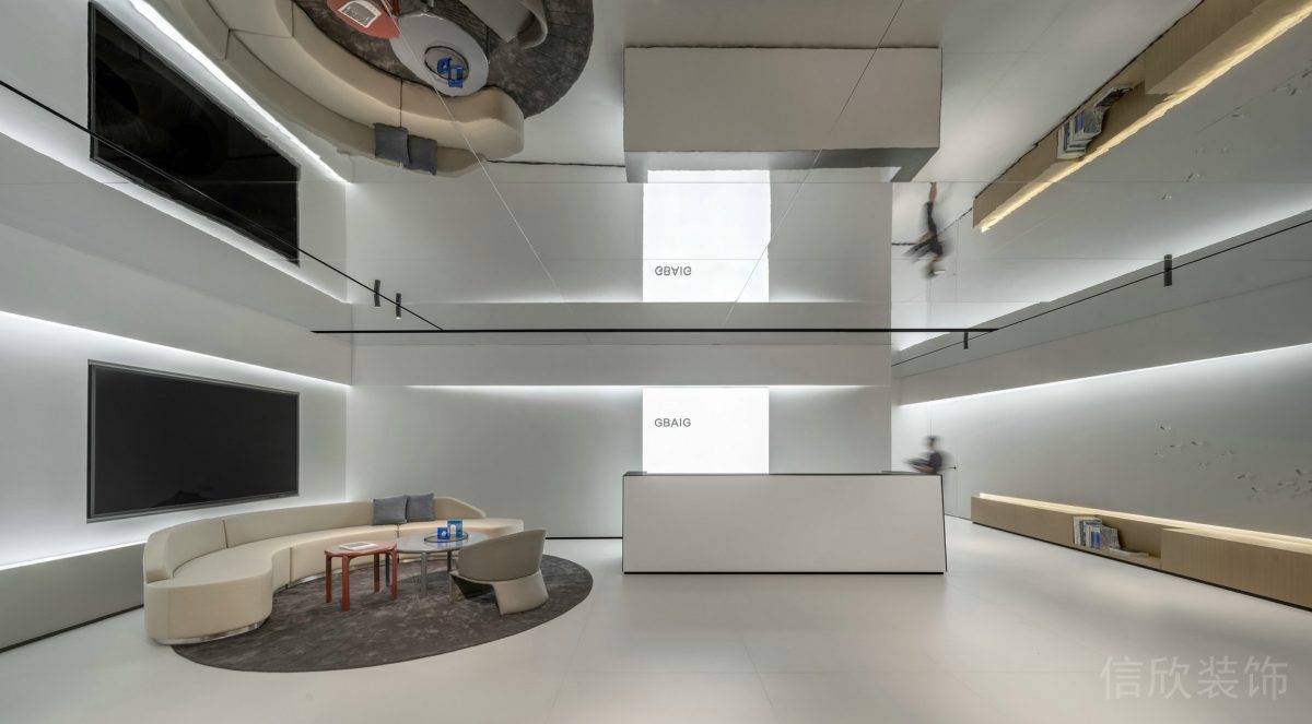 簡約現(xiàn)代大廳辦公室裝修設計鏡面倒影