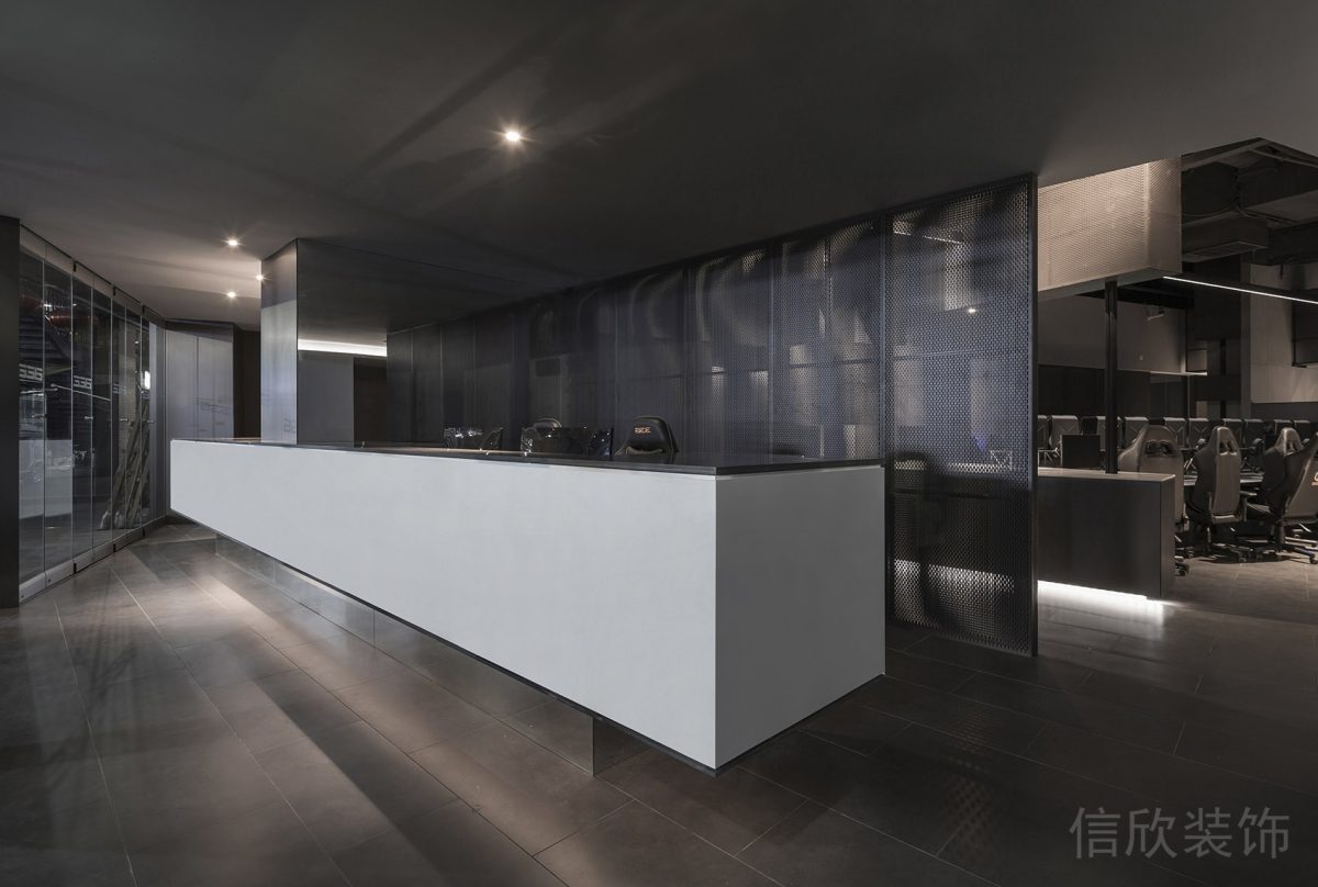 現(xiàn)代簡(jiǎn)約鏤空式打孔板天花板背板前臺(tái)裝修設(shè)計(jì)