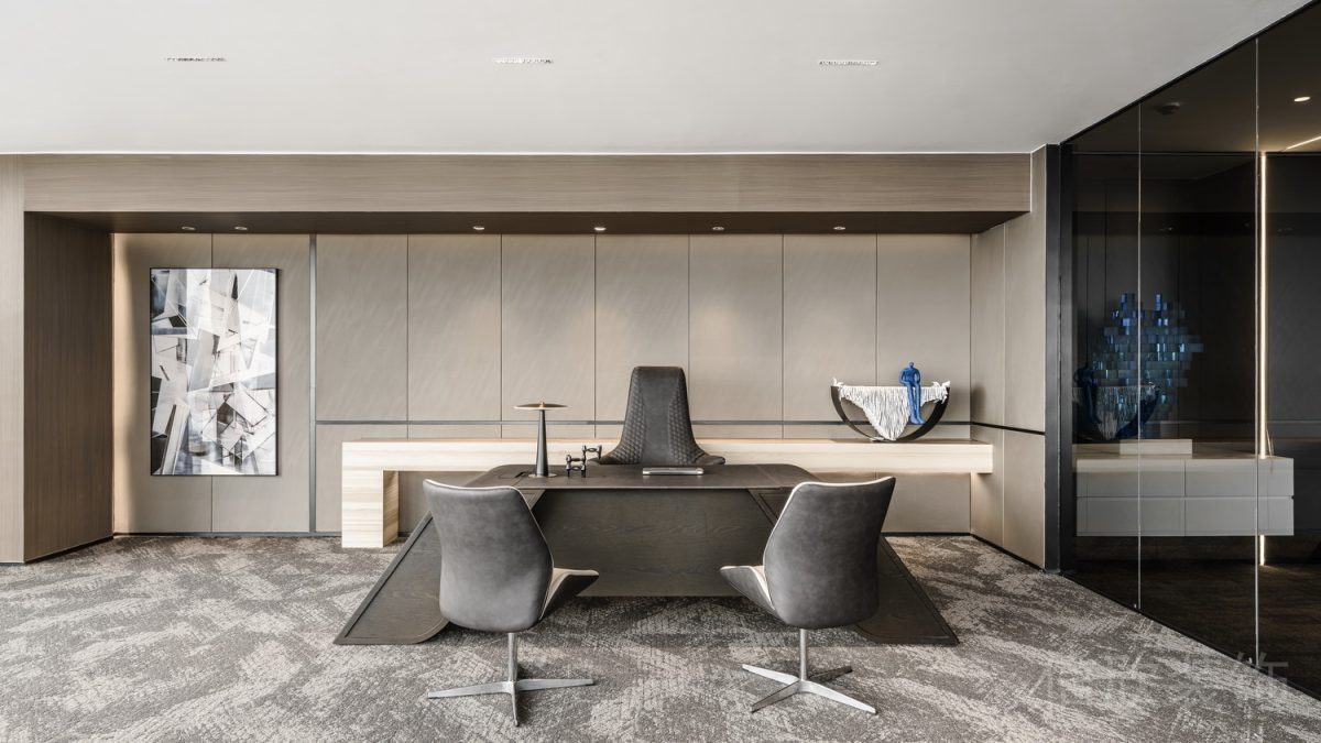 現(xiàn)代中式原木內(nèi)嵌式儲物柜裝修設計辦公室