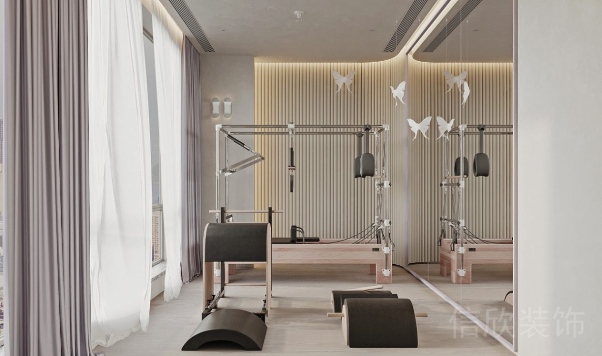 瑜伽機構鏡面教室核心床簡約原木風裝修效果圖