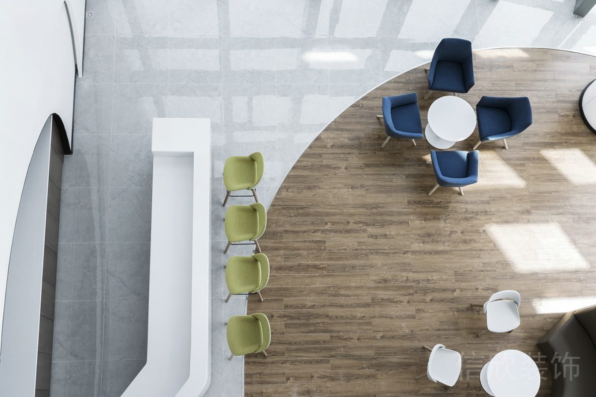 原木風環(huán)形地板辦公室等待區(qū)裝修設計