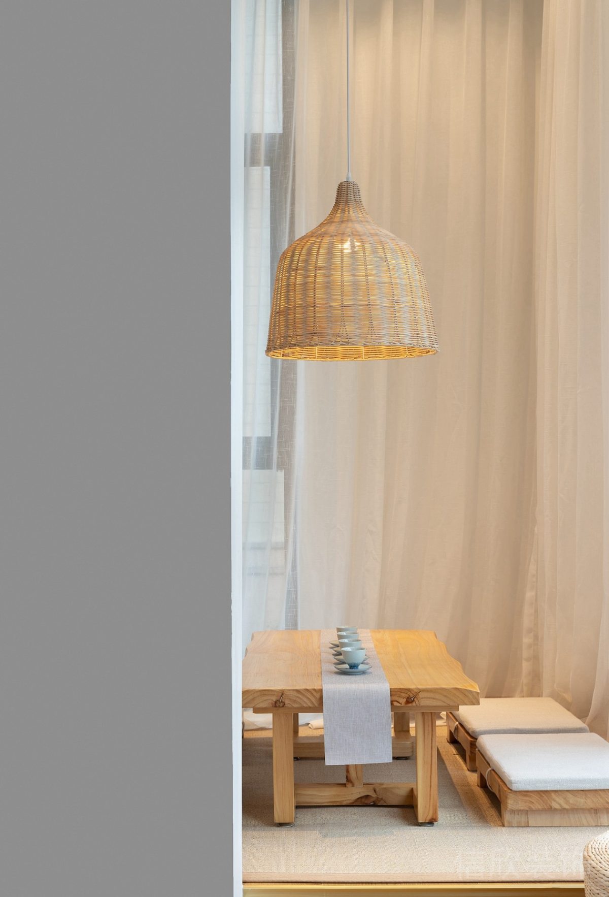 竹編天花吊頂中式瑜伽機構(gòu)休息區(qū)木質(zhì)設(shè)計效果圖