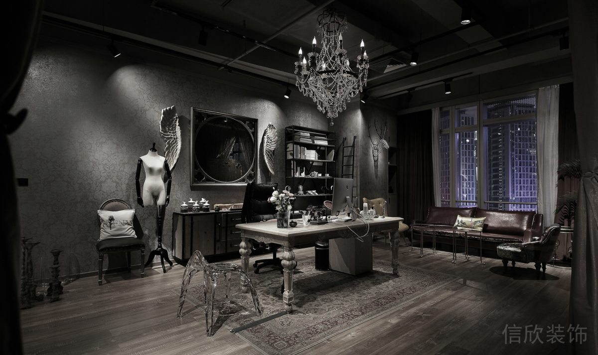 辦公室裝修洽談室效果水晶吊頂效果木質地板裝修皮革沙發(fā)效果圖裝修