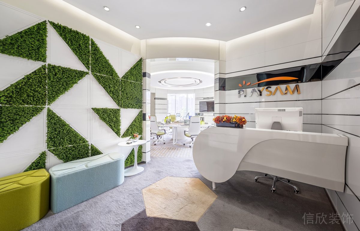 草坪墻體設計幾何線條裝修前臺區簡約風設計