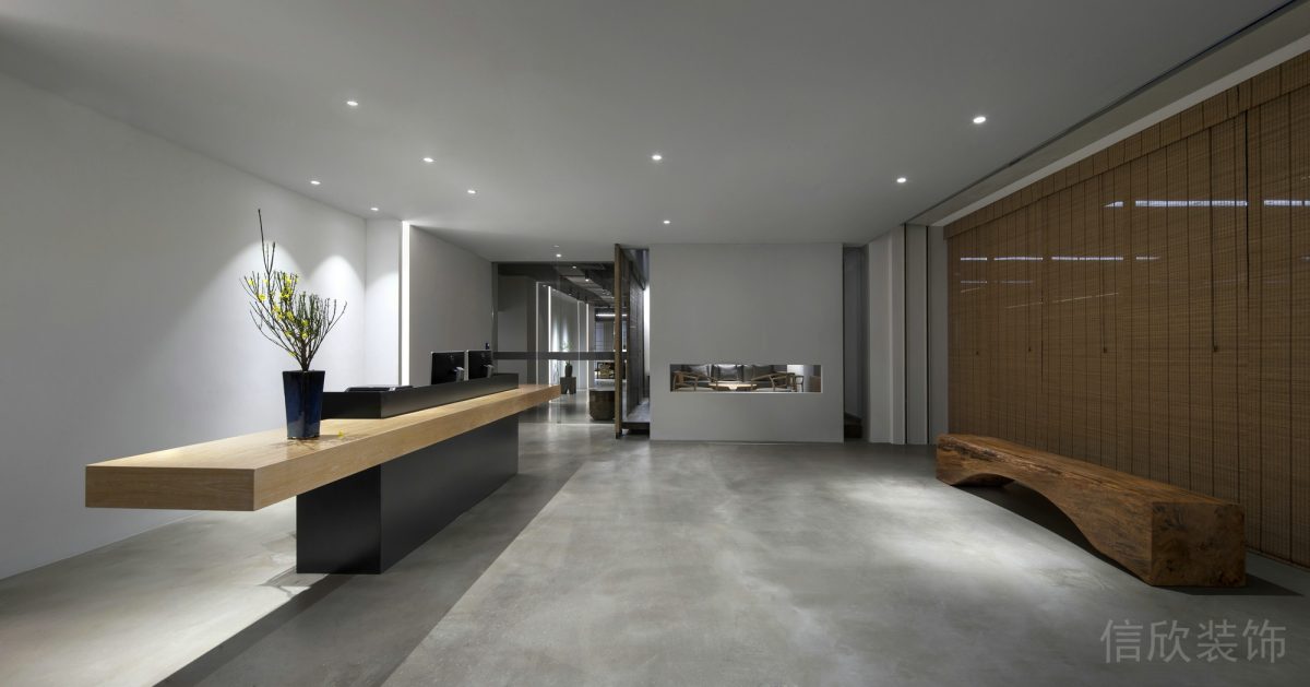 大廳設計效果圖木質(zhì)長桌裝修新中式辦公室吸頂燈內(nèi)嵌式設計圖