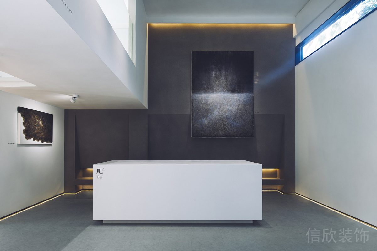 黑白色調(diào)裝修辦公室大廳效果黑色藝術繪畫背景板裝修設計