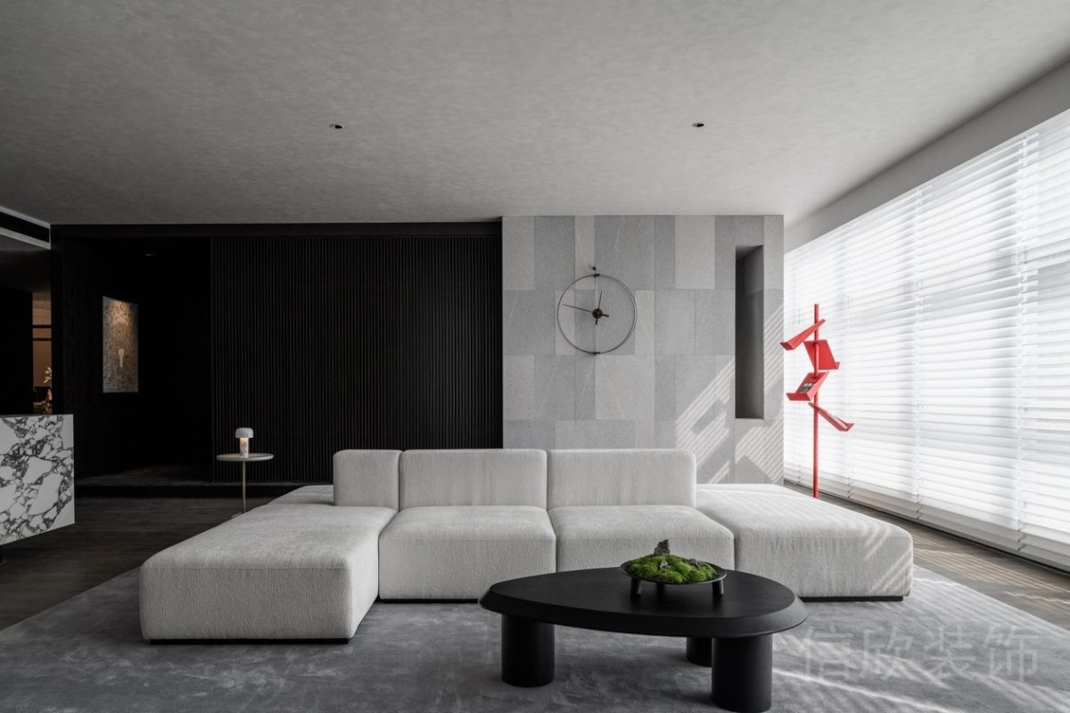 黑色矮桌茶幾設(shè)計客廳效果辦公室開放式休息區(qū)百葉窗