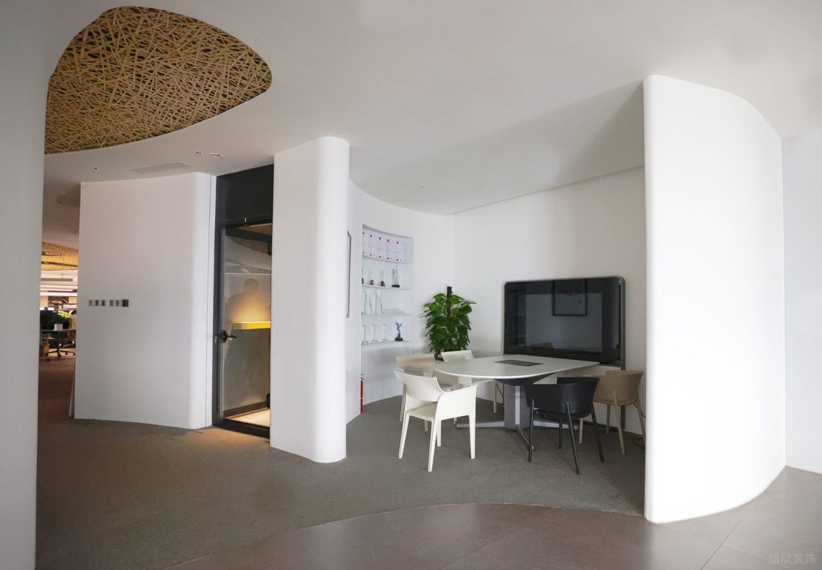 環(huán)形墻面設(shè)計(jì)內(nèi)嵌式置物柜墻體裝修辦公室小型會(huì)議室裝修設(shè)計(jì)