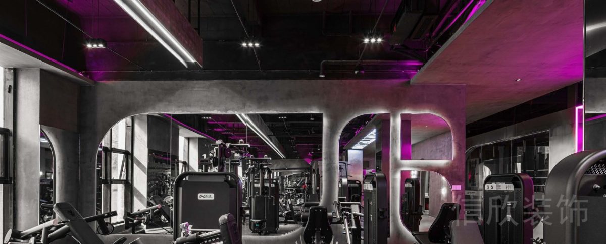 鏡面創(chuàng)意造型墻體設計健身房暗色系未來科技感裝修