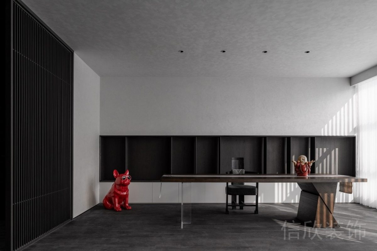 總裁辦公室設(shè)計定制墻柜亞克力桌腿設(shè)計木飾面效果