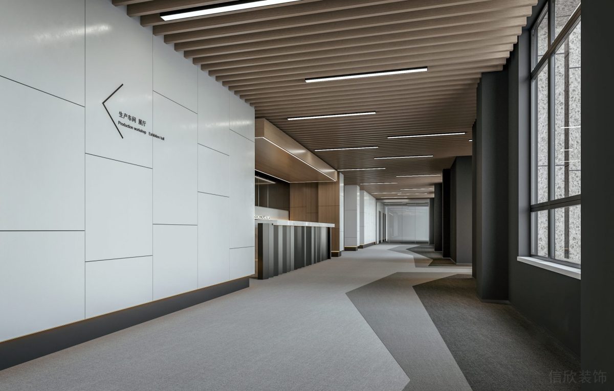 辦公室瓷磚效果過道設(shè)計(jì)白色光面效果地毯裝修